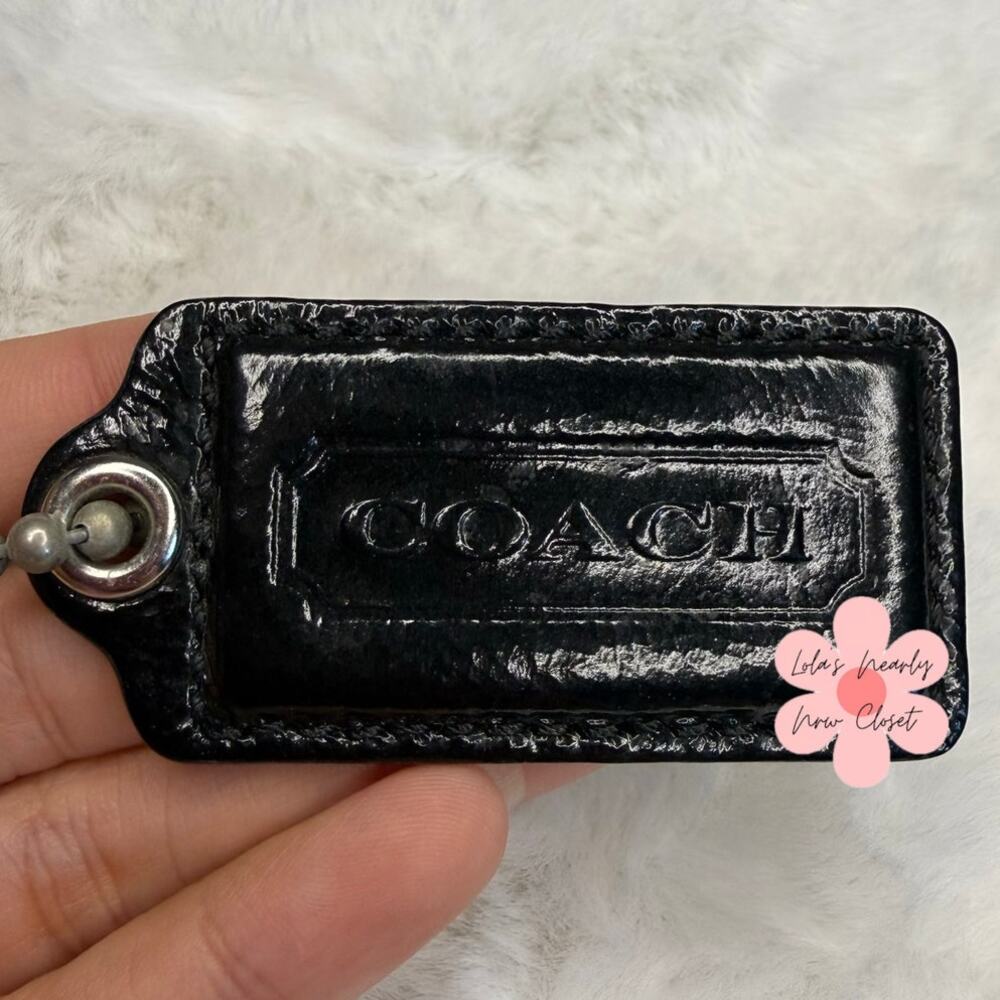 2" COACH Black Patent Leather Fob Bag Charm Hang tag Hangtag